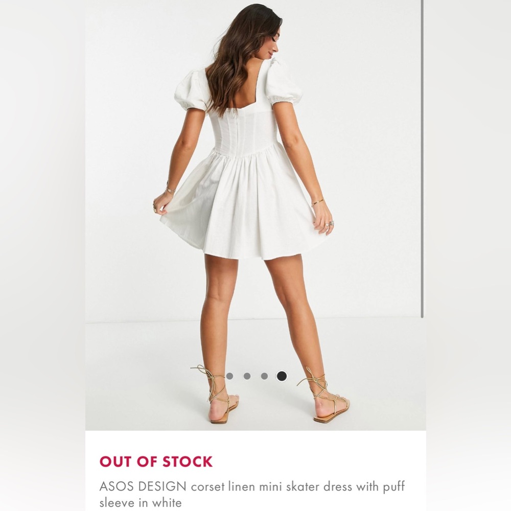 ASOS DESIGN corset linen mini skater dress with puff sleeve in white - Picture 5 of 5